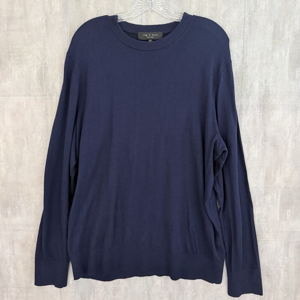 Rag & Bone Pullover Sweater Men's XL Silk Cashmere Cotton Navy Blue Preppy